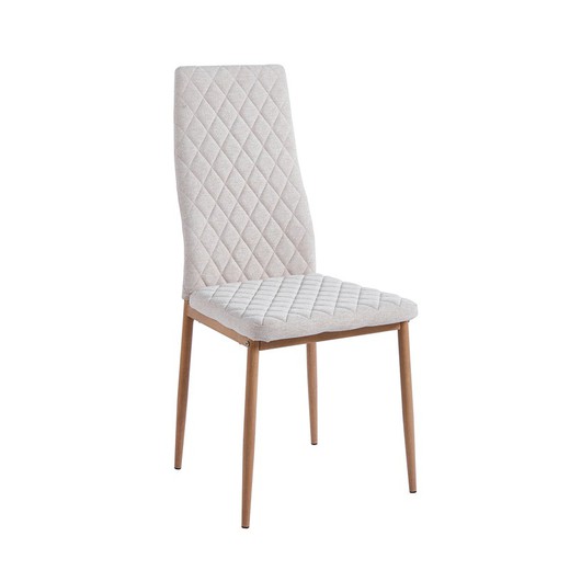 Fabric and metal chair in beige and oak, 43 x 44 x 98 cm | Anita