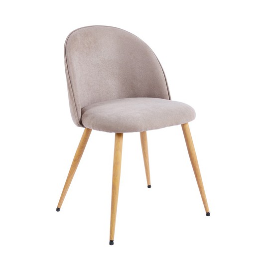 Fabric and metal chair in beige and oak, 55 x 50 x 78 cm | Evora