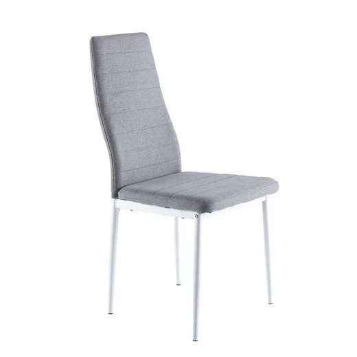 Grå/hvid stof og metal stol, 43 x 44 x 98 cm | Pæn