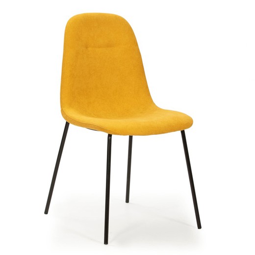 Cadeira de tecido amarelo e pernas de metal, 45 x 54 x 45/85 cm