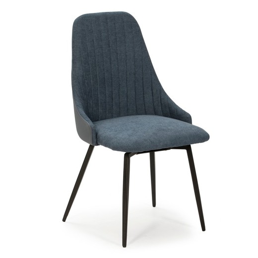 Καρέκλα από ύφασμα και μέταλλο σε μπλε και μαύρο χρώμα, 50 x 54 x 90 cm | Elma