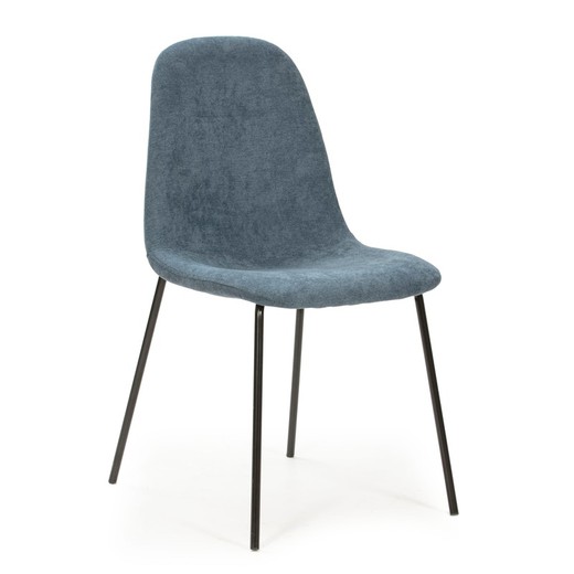 Cadeira de tecido azul e pernas de metal, 45 x 54 x 45/85 cm