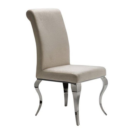 Cadeira de tecido bege barroco e aço inoxidável, 48x67x103cm