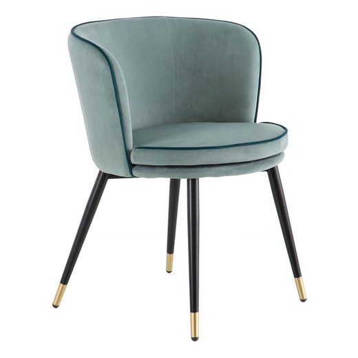 Velvet and steel chair in aquamarine, 62 x 50 x 76 cm