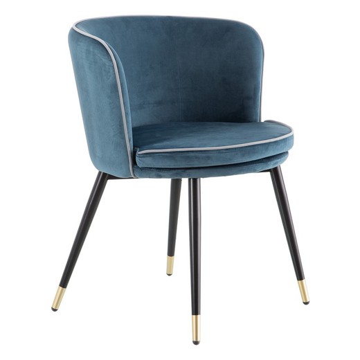 Velvet and steel chair in blue and black, 62 x 50 x 76 cm