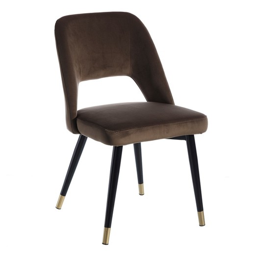 Velvet and steel chair in brown and black, 45 x 46 x 83 cm