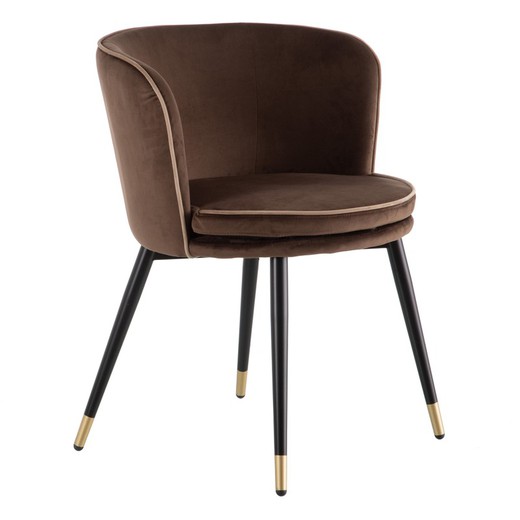 Stuhl aus Samt und Stahl in Braun und Schwarz, 62 x 50 x 76 cm