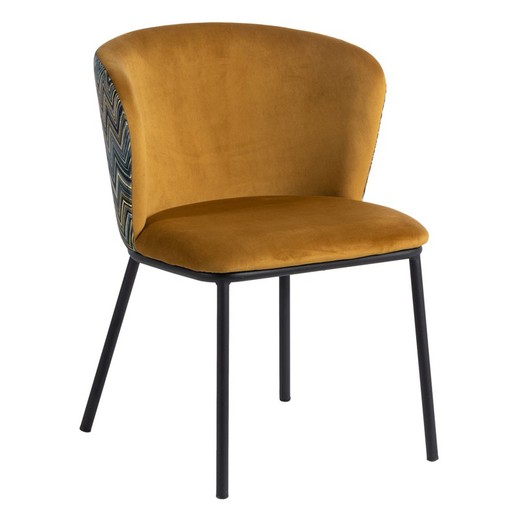 Cadeira de veludo e aço em mostarda e multicolor, 58 x 52 x 77 cm