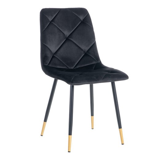 Καρέκλα από βελούδο και ατσάλι σε μαύρο χρώμα, 45 x 50 x 86 cm