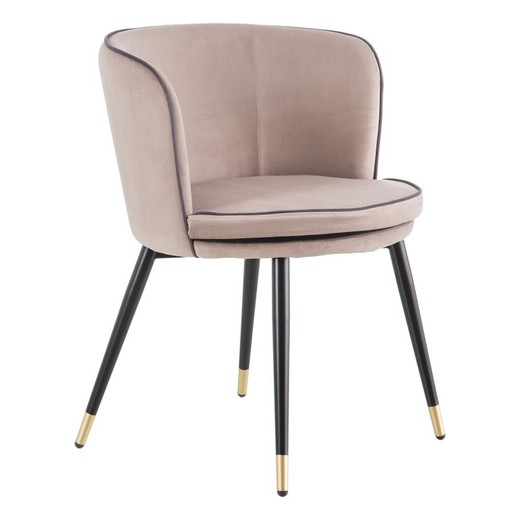 Velvet and steel chair in taupe and black, 62 x 50 x 76 cm