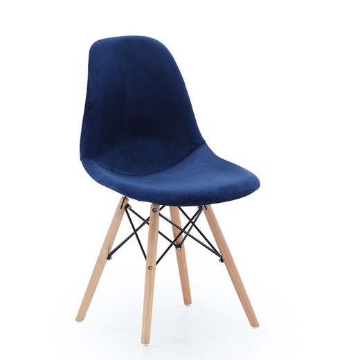 Fløjls- og bøgestol i blå og natur, 45 x 50 x 82,5 cm | Charles