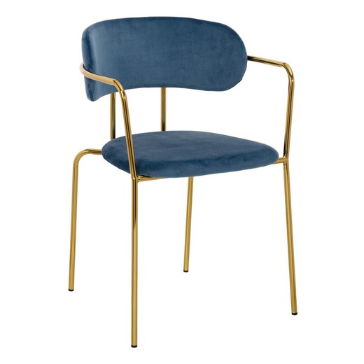 Fluweel en ijzeren stoel in blauw en goud, 53,5 x 53 x 78 cm