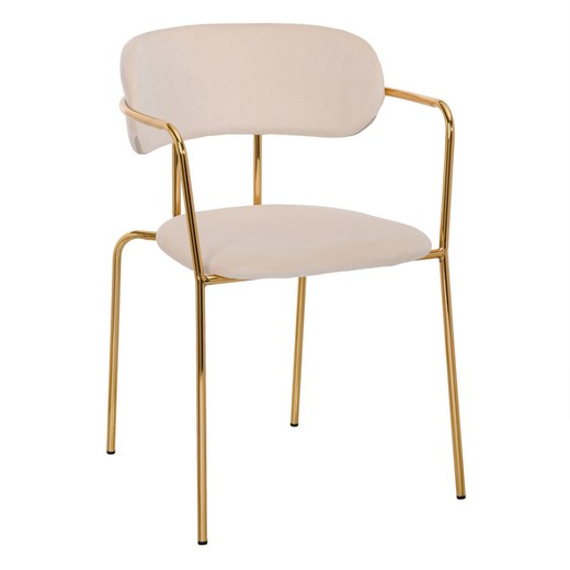 Βελούδινη και σιδερένια καρέκλα σε κρεμ και χρυσό, 53,5 x 53 x 78 cm