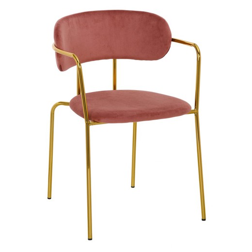 Velvet and iron chair in pink and gold, 53.5 x 53 x 78 cm