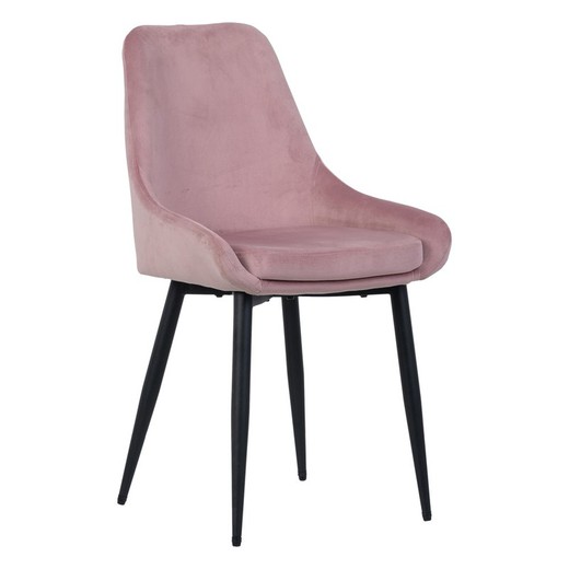 Βελούδινη και σιδερένια καρέκλα σε ροζ και μαύρο, 50 x 58 x 85 cm