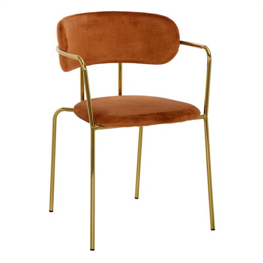 Stuhl aus Samt und Eisen in Terrakotta und Gold, 53,5 x 53 x 78 cm