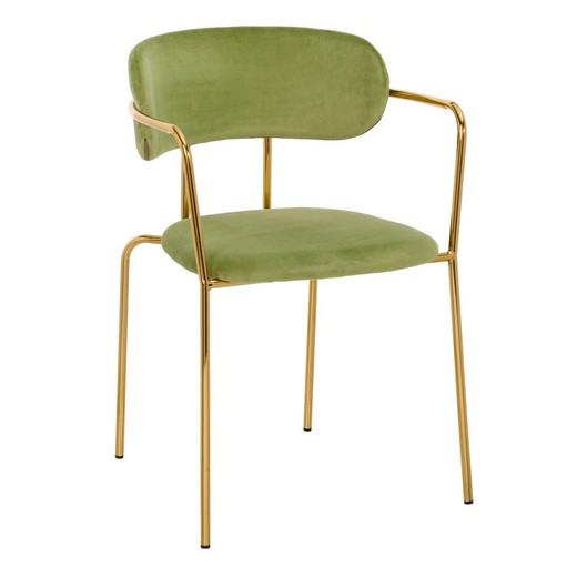 Fluwelen en ijzeren stoel in groen en goud, 53,5 x 53 x 78 cm