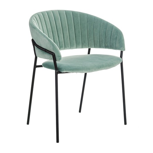 Velvet and metal chair in aquamarine and black, 53 x 58 x 73 cm