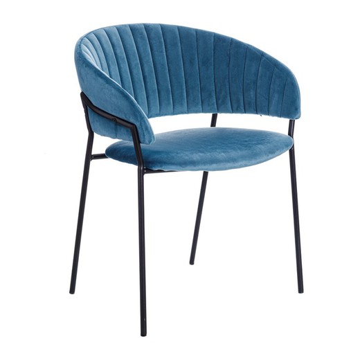 Velvet and metal chair in blue and black, 53 x 58 x 73 cm