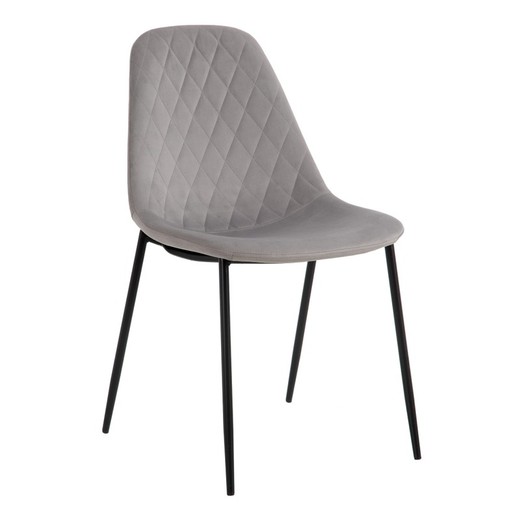 Velvet and metal chair in gray and black, 46 x 51 x 83.5 cm