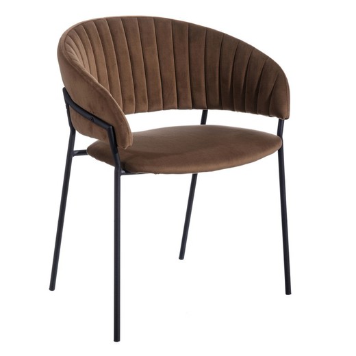 Βελούδινη και μεταλλική καρέκλα σε καφέ και μαύρο, 53 x 58 x 73 cm