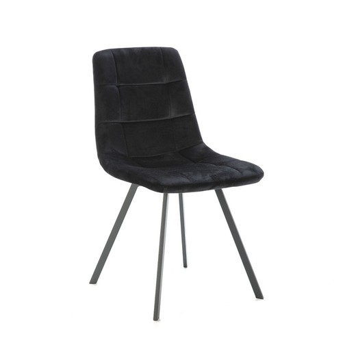 Βελούδινη και μεταλλική καρέκλα σε μαύρο χρώμα, 45 x 47 x 85 cm | Βελή