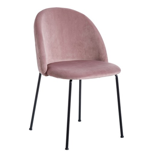 Velvet and metal chair in pink and black, 43 x 47 x 78.5 cm