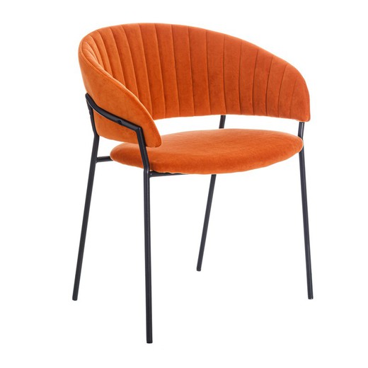 Stuhl aus Samt und Metall in Terrakotta und Schwarz, 53 x 58 x 73 cm