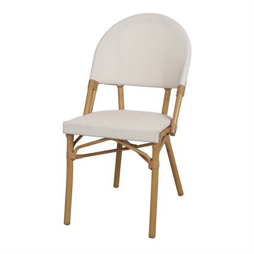Witte en naturel textileen stoel, 47 x 58 x 88 cm | konrad