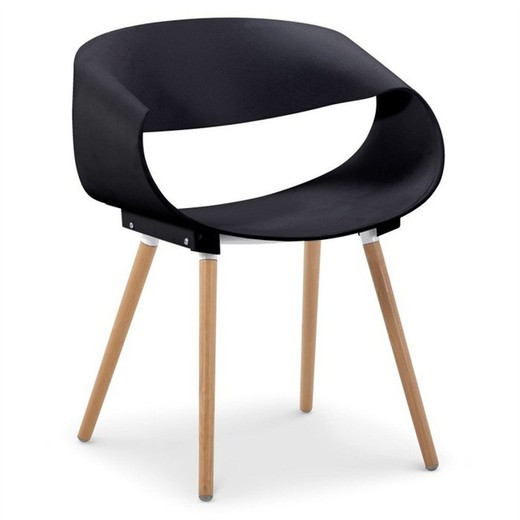 Chair in beech wood and black polypropylene, 64 x 49 x 75.5 cm