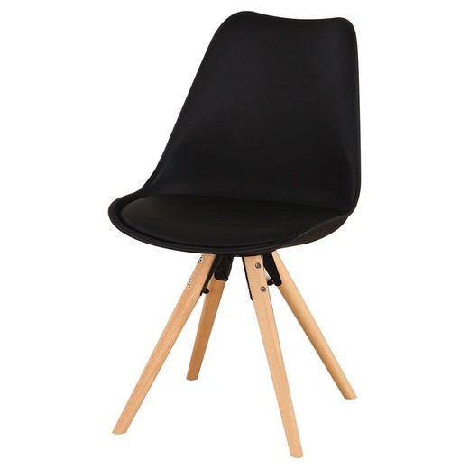 Czarne krzesło polipropylenowe z poduszką z drewna bukowego i nogami 42 x 48,5 x 82,5 cm