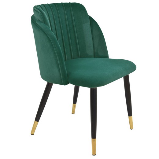 Sedia con rivestimento in velluto verde e struttura in metallo nero e  dettaglio oro opaco, 61 x 52 x 80 cm — Qechic