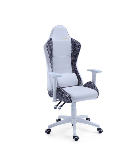 Krzesło dla graczy z imitacji skóry w kolorze białym/lamparciem, 70 x 70 x 123/133 cm | Jordania