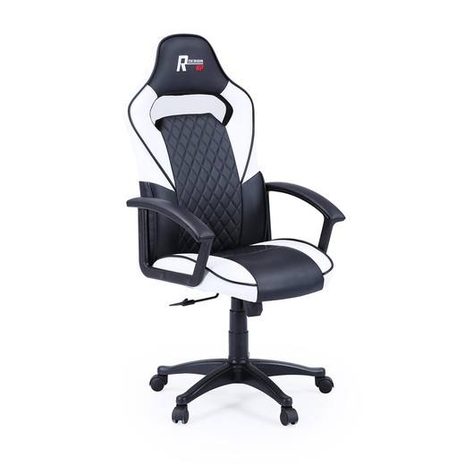Cadeira gamer preta/branca em imitação de pele, 70 x 70 x 115/125 cm | Projeto R