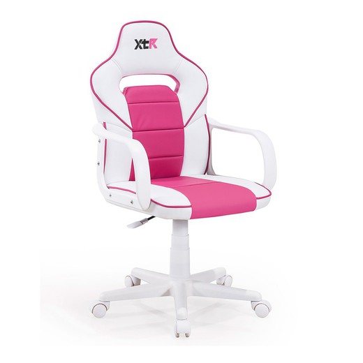 Chaise gamer en similicuir blanc et rose, 60 x 60 x 98/108 cm | xtr junior