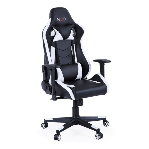 Czarno-biały fotel gamingowy z imitacji skóry, 70 x 70 x 124/134 cm | neo pro