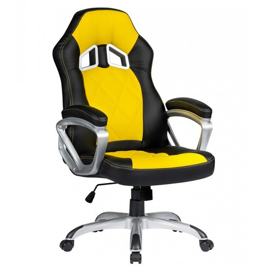 Portimao Gamer stol i imiteret læder og gul/sort metal, 64'5x70x116'5/124 cm