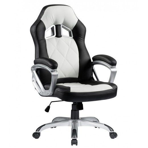 Portimao Gamer Chair in Faux Leather and White/Black Metal, 64'5x70x116'5/124 cm