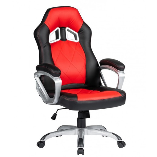 Portimao Gamer Chair in Faux Leather and Red/Black Metal, 64'5x70x116'5/124 cm