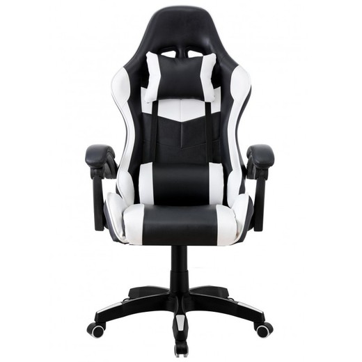 Krzesło dla graczy Sakhir z białej/czarnej sztucznej skóry, 67'5x71x112/124 cm