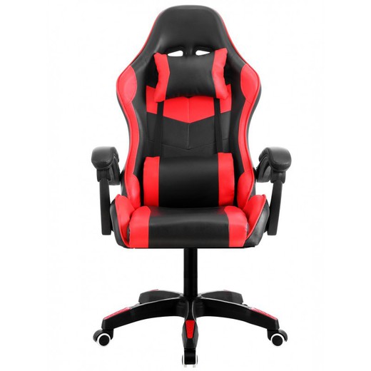 Krzesło dla graczy Sakhir z czerwonej/czarnej sztucznej skóry, 67'5x71x112/124 cm