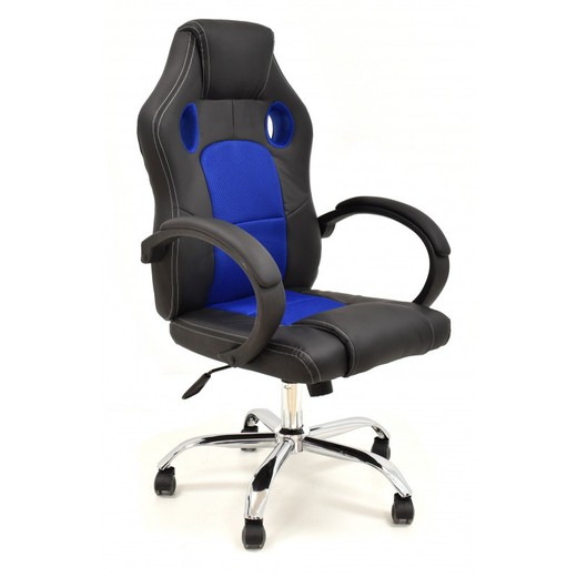 Sepang Gamer stol i imiteret læder og blå/sort metal, 59x70x106/114 cm