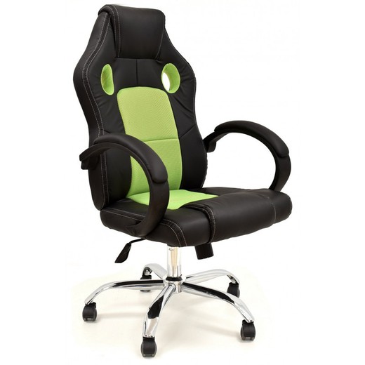 Sepang Gamer stol i imiteret læder og phosphoritgrøn/sort metal, 59x70x106/114 cm