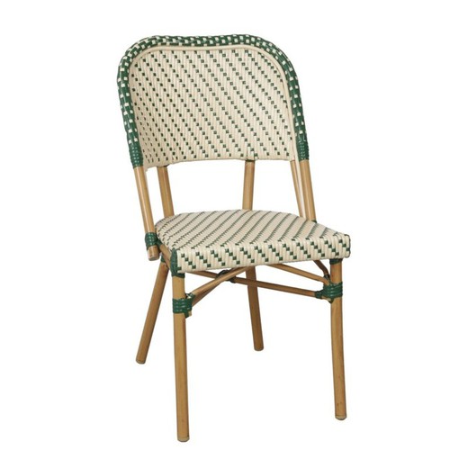 Stuhl Guru aus Aluminium und grünem Kunstrattan, 48x53x88 cm