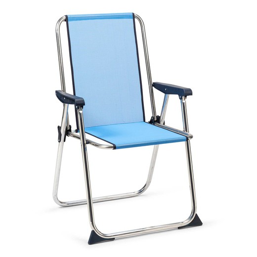 Krzesło dziecięce z zabezpieczeniem z tkaniny w paski i konstrukcji aluminiowej, 55x53x89 cm