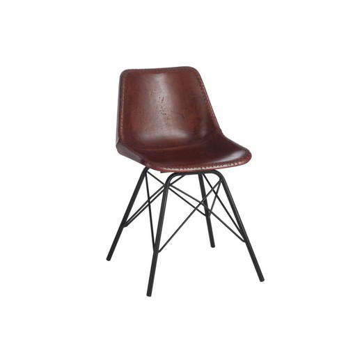 Loft Chair Δέρμα / Μέταλλο Σκούρο Καφέ / Μαύρο