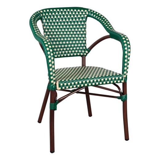 Καρέκλα μιναρέ από συνθετικό ρατάν, αλουμίνιο και πράσινο μπαμπού, 56x60x83,5 cm