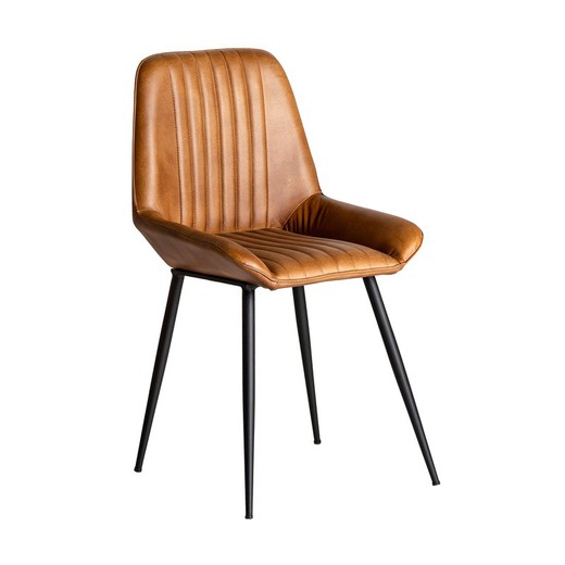 MORTON stoel van kameelleer en ijzer, 44x52x84 cm.