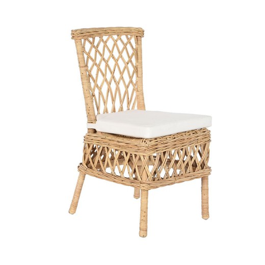 Chaise de jardin en rotin et tissu naturel et beige, 47 x 58 x 90 cm | Bord de mer