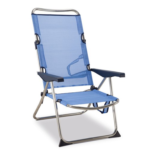 Strandstole med 4 positioner i stel af tekstil og aluminium, 91x63x105 cm